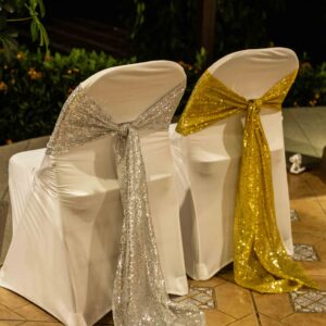 Cintas lentejuelas para sillas doradas/plateadas